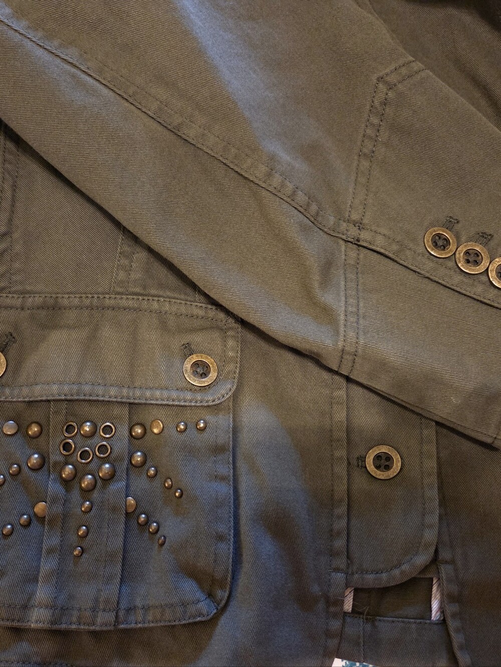 MOTTO Olive Green Cotton Jacket Grommets Rivets Studs Plus Size 1X - Picture 5 of 6